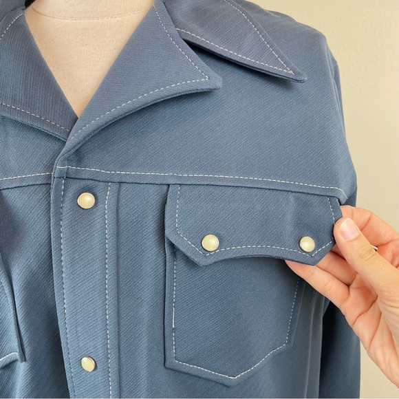 Big Yank Vintage Union Made Polyester Double Knit Dress Pants Shirt Set Men Blue - Picture 7 of 11